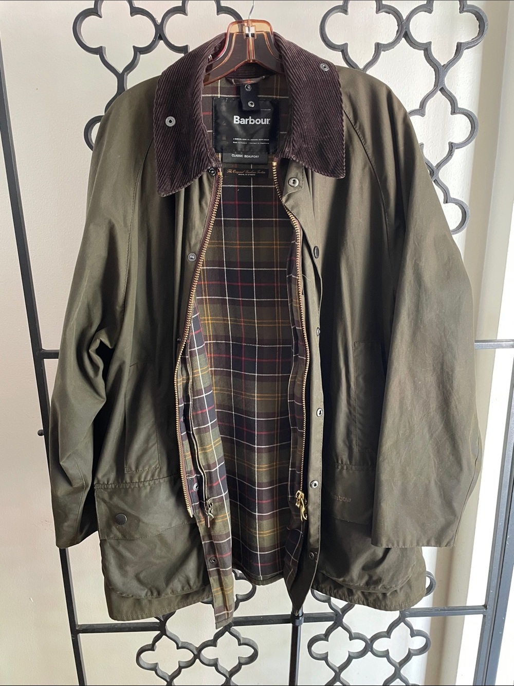 Barbour Olive Green Classic Beaufort Field Jacket with Warm Pile Lining - Picture 10 of 14